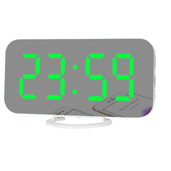 Digital Alarm Clock Mirror Surface LED Electronic Clock with USB Charger Green