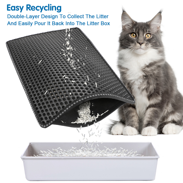 Cat Litter Mat, Kitty Litter Trapping Mat, Double Layer Mats with MiLi Shape Scratching design, Urine Waterproof, Easy Clean, Scatter Control  21" x 14"  Black