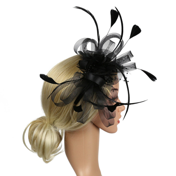 Ladies Flower Feather Hair Fascinator on Headband Wedding Royal Ascot Races Black