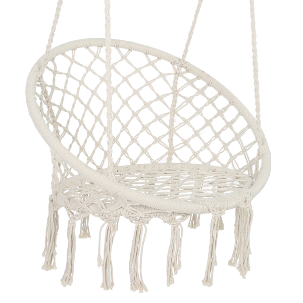 Indoor Outdoor Use Hammock Chair Macrame Hanging Swing Cotton Rope Hammock Swing Chair w/Hardware Kit,Beige [Sale to Temu is Banned.Weekend can not be shipped, order with caution]