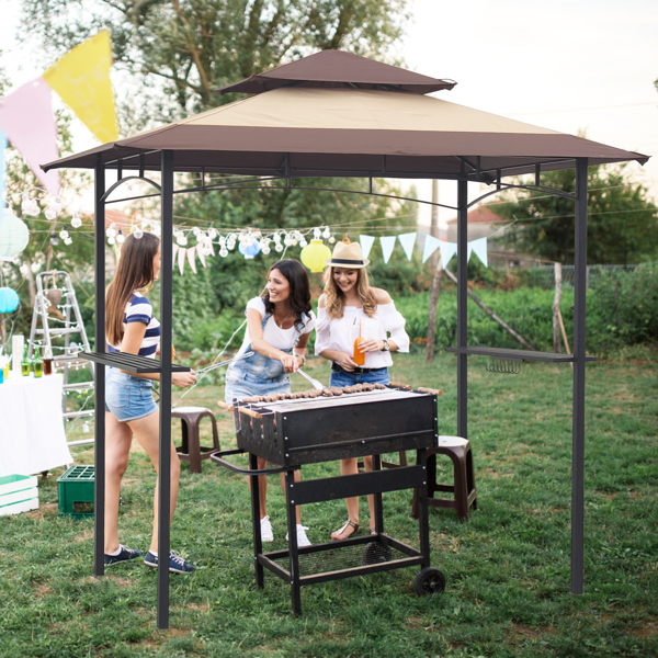  Outdoor Grill Gazebo 8 x 5 Ft, Shelter Tent, Double Tier Soft Top Canopy and Steel Frame with hook and Bar Counters