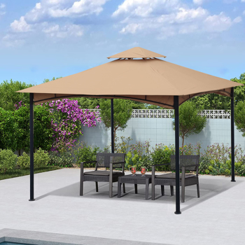 11x11 Ft Outdoor Patio Square Steel Gazebo Canopy With Double Roof For Lawn,Garden,Backyard