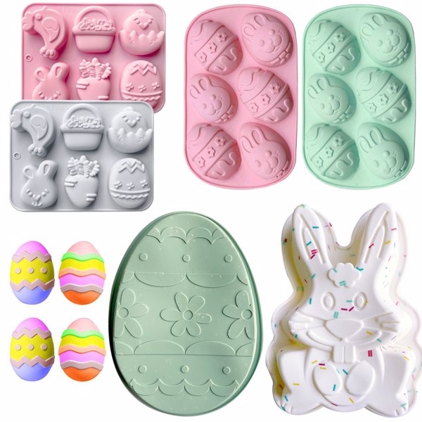 3D Easter Silicone Molds 6 PCS in Large Size and Medium Size, In Shapes of Easter Egg, Bunny, Chicken, Carrot, Easter Chocolate Molds Candy Molds for Baking, Party Supplies