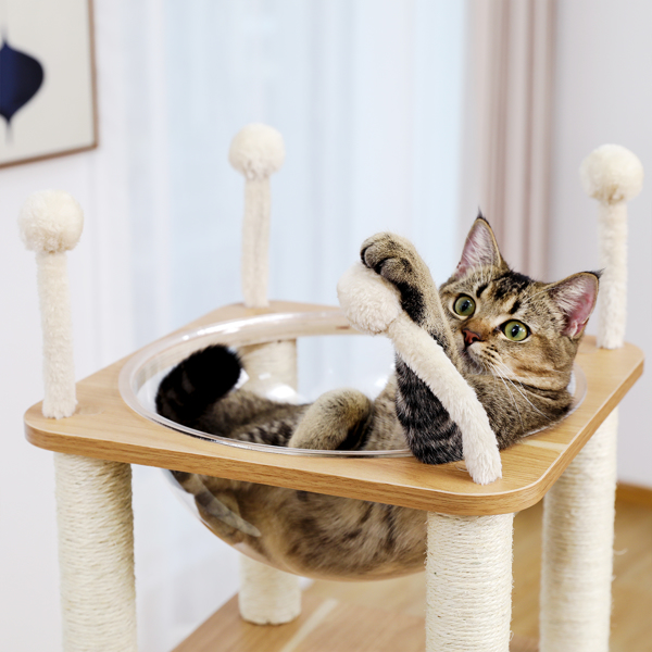 Modern Wooden Cat Tree Multi-Level Cat Tower With Fully Sisal Covering Scratching Posts, Deluxe Condos And Large Space Capsule Nest (Minimum Retail Price for US: USD 189.99)