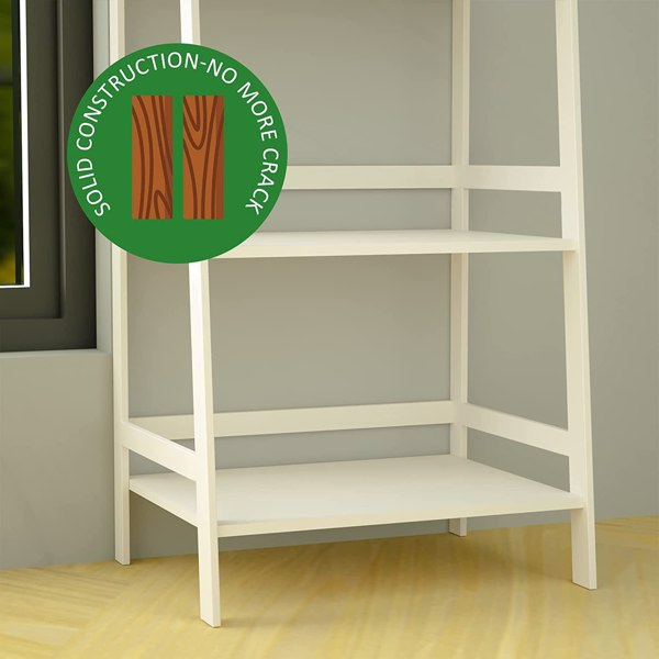 WTZ Bookshelf, Ladder Shelf, 5 Tier Bamboo Bookcase, Modern Open Book Case for Bedroom, Living Room, Office, BC-238 White