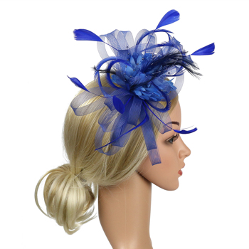 Ladies Flower Feather Hair Fascinator on Headband Wedding Royal Ascot Races Royal Blue