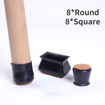 Chair Leg Floor Protector Square16PCS, Black Silicone Chair Legs Caps Protectors for Hardwood Floors with Anti-Slip Felt Pads 8* Round & 8* square