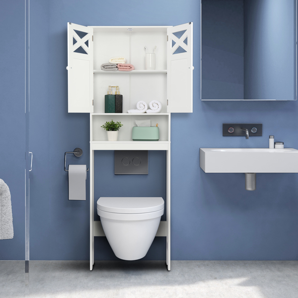 Double Door Fork Toilet Cabinet White