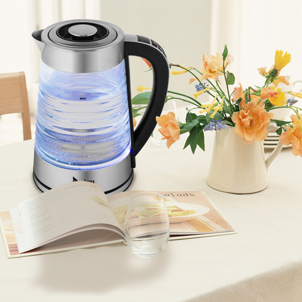 HD-251L 2.2L 110V 1100W Electric Kettle With Wave Body High Borosilicate Glass Blue Light With Electronic Handle