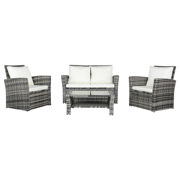 Outdoor Rattan Sofa Combination Four-piece Package-Grey  (Combination Total 2 Boxes) 