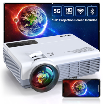 Projector with WiFi and Bluetooth,5G WiFi 9000L Native 1080P Video Projector, FUDONI Portable Movie Projector,Compatible with TV Stick, Smartphone, Tablet, PC,HDMI,VGA,USB,AV (100\\" Screen Included)