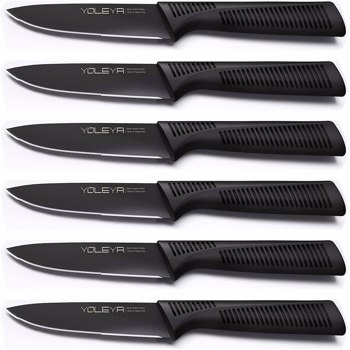 Ban on Amazon Steak Knives, 4.5\\" Serrated Steak Knife set of 6,Full Tang German Stainless Steel Premium Sharp Knives Set with Gift Box