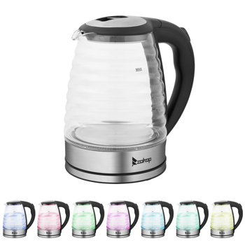 ZOKOP American Standard HD-1858L 1.8L 110V 1100W  Electric Kettle Stainless Steel High Quality Borosilicate Glass Seven Colors Of Lights