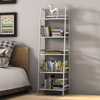 KingYM White Bookshelf,5 Tier Modern Bookshelf & White Bookcase for Home Office, Living Room