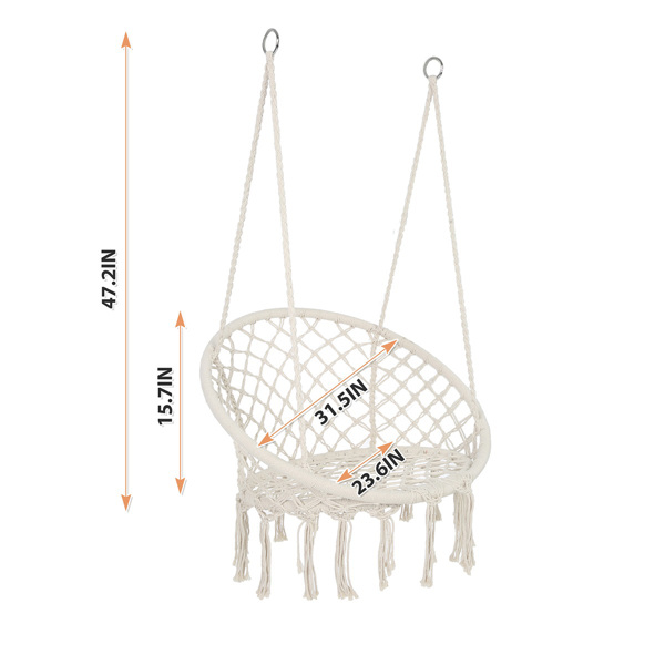 Indoor Outdoor Use Hammock Chair Macrame Hanging Swing Cotton Rope Hammock Swing Chair w/Hardware Kit,Beige [Sale to Temu is Banned.Weekend can not be shipped, order with caution]