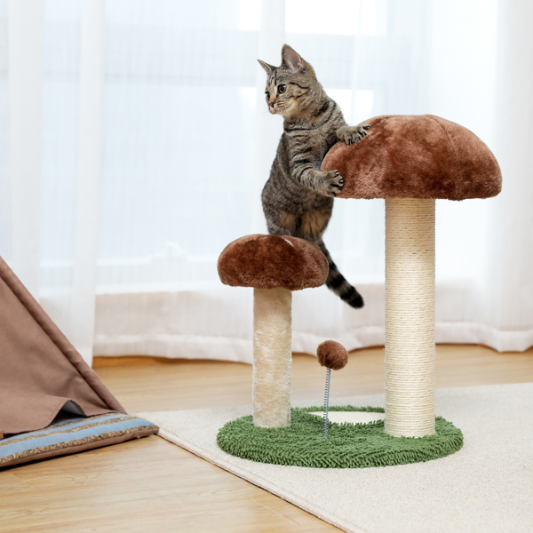 Cat Scratching Post Mushroom Claw Scratcher with Natural Sisal Rope Interactive Spring Ball for Kittens and Small Cats