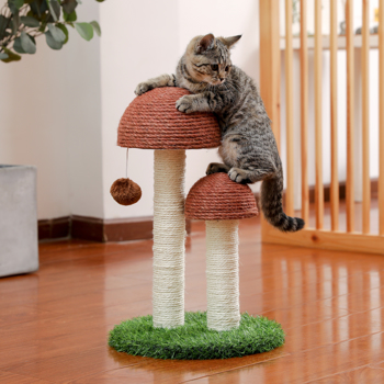 Cat Scratching Post Mushroom Claw Scratcher with Natural Sisal Ropes Interactive Dangling Ball for Kittens and Small Cats