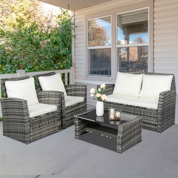 Outdoor Rattan Sofa Combination Four-piece Package-Grey  (Combination Total 2 Boxes) 