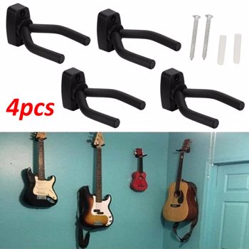  4Pcs Wall-Mounted Guitar Hanger Short Hook Heavy Duty Violin Erhu Holders Anti-Scratch Guitar Wall Hanger Accessories Black