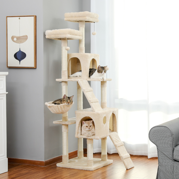 Cat Tree With Scratching Posts,Deluxe Kitten Play House with 2 Condos Natural Sisals Kitty Climber Tower Furniture Beige