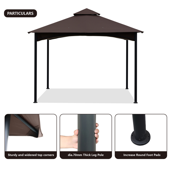 11x11 Ft Outdoor Patio Square Steel Gazebo Canopy With Double Roof For Lawn,Garden,Backyard