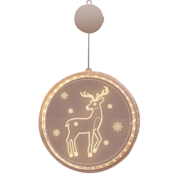 Christmas Elk Round LED Light Up Hanging Window Lamp with Sucker Fairy Light 