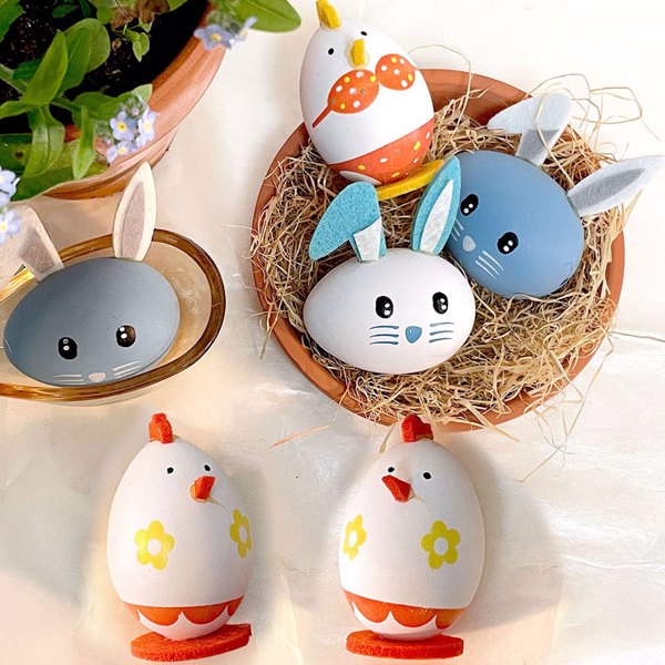 24 PCS Easter Eggs Handmade Eggs of Rabbit & Chicken for Toddler, Easter Basket Stuffers for Decorations Party Favor