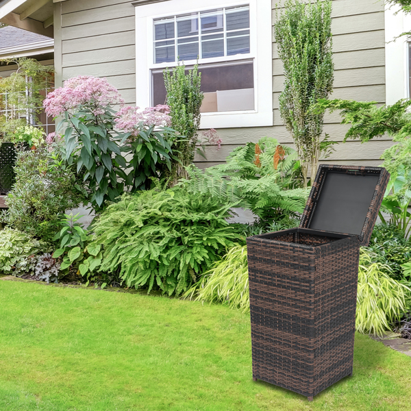 With Top Cover Iron Frame Rattan Trash Can Brown Gradient