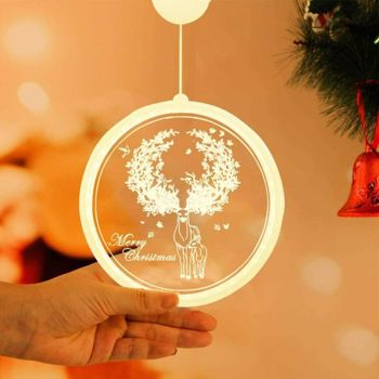 Christmas Deer Round LED Light Up Hanging Window Lamp with Sucker Fairy Light 