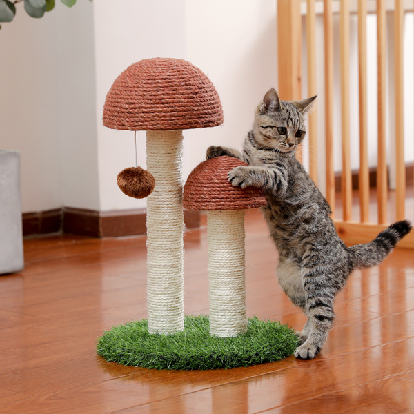 Cat Scratching Post Mushroom Claw Scratcher with Natural Sisal Ropes Interactive Dangling Ball for Kittens and Small Cats(Banned shein,unable to ship on weekends)