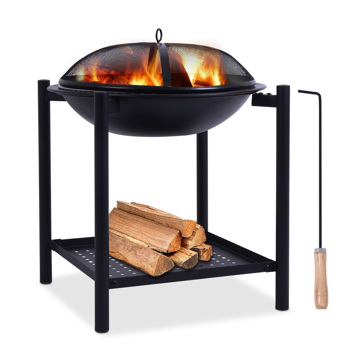 Outdoor Fire Pit, Patio Heater Wood Charcoal Burner Brazier with Grill Rack Poker and Safe Mesh Cover Steel Round Portable Fire Bowl Garden Patio