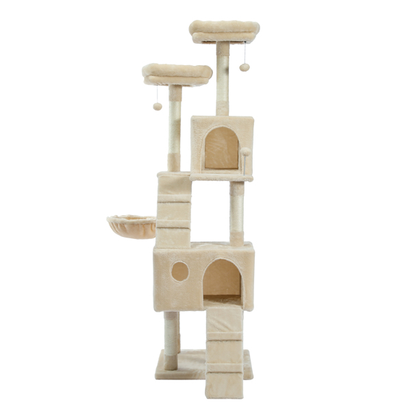 Cat Tree With Scratching Posts,Deluxe Kitten Play House with 2 Condos Natural Sisals Kitty Climber Tower Furniture Beige