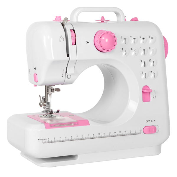 ZOKOP FHSM-505 Sewing Machine, Crafting Mending Machine, Portable With 12 Built-In Stitches,Household Electric Small Desktop Multifunctional Seaming Machine Reversing Manual Sewing Machine White&Pink