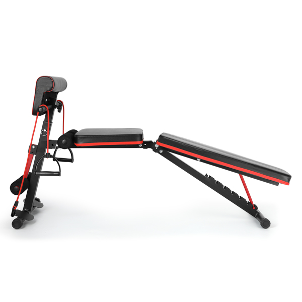 Weight bench training bench with adjustable back cushion and pull rope