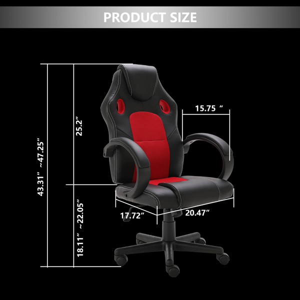 pu swivel desk chair, fixed arm computer gaming chair, high back ergonomic liftable racing chair, youth, adult and gamer gaming chair, home, office, meeting place