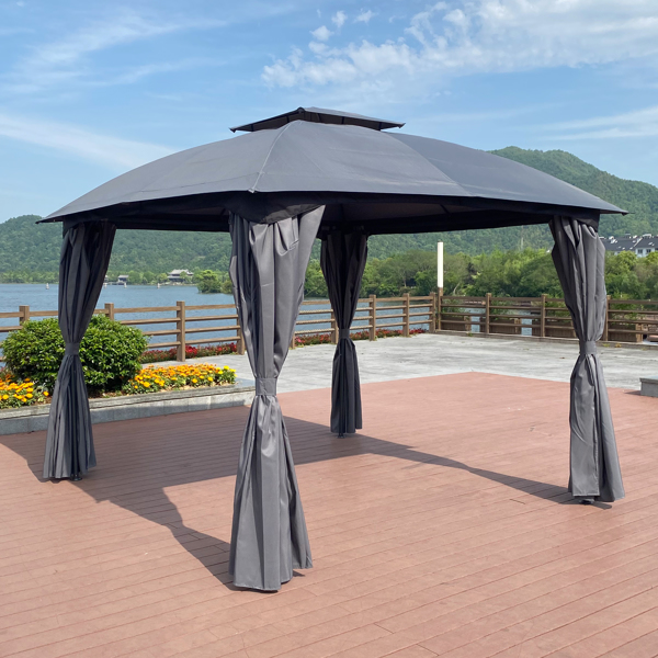 10 x 10 Ft Outdoor Patio Garden Gazebo Canopy With Curtains,Grey Top [Weekend can not be shipped, order with caution]