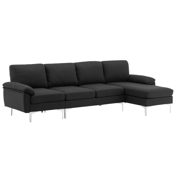 FCH 290*137*85cm L-Shaped Fabric With Chaise Iron Feet 4 Seats Indoor Modular Sofa Black