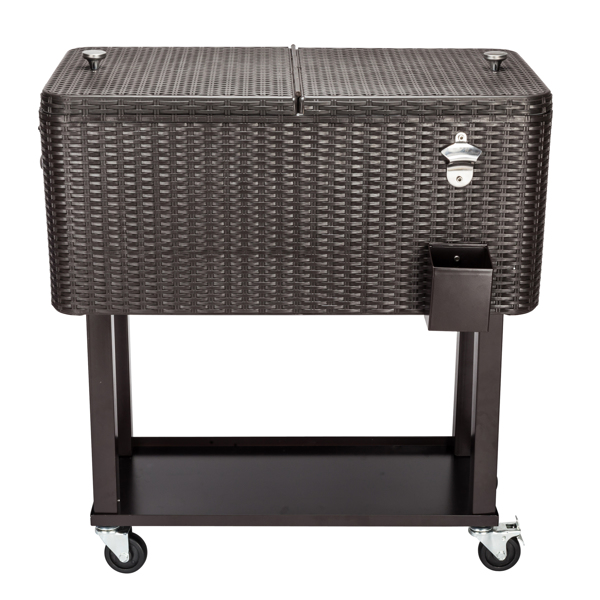 80QT Rattan Square Legs Cooler with Shelf 