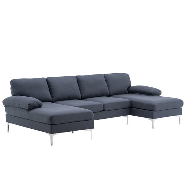 FCH 285*137*85cm U-Shaped Fabric With Two Imperial Concubine Iron Feet 4 Seats Indoor Modular Sofa Dark Gray