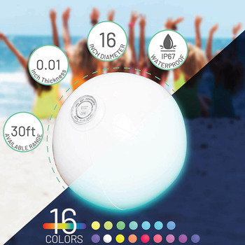 16 inch LED Glow Beach Ball Toy With 16 Colors Changing LED Luminous Inflatable Ball Light Color Changing Pool Ball Light