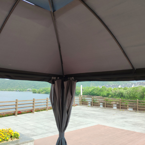 10 x 10 Ft Outdoor Patio Garden Gazebo Canopy With Curtains,Grey Top [Weekend can not be shipped, order with caution]