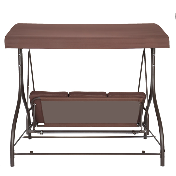 194*120*173cm Load Bearing 250kg With Canopy 3pcs Upholstered Courtyard Iron Swing Brown 