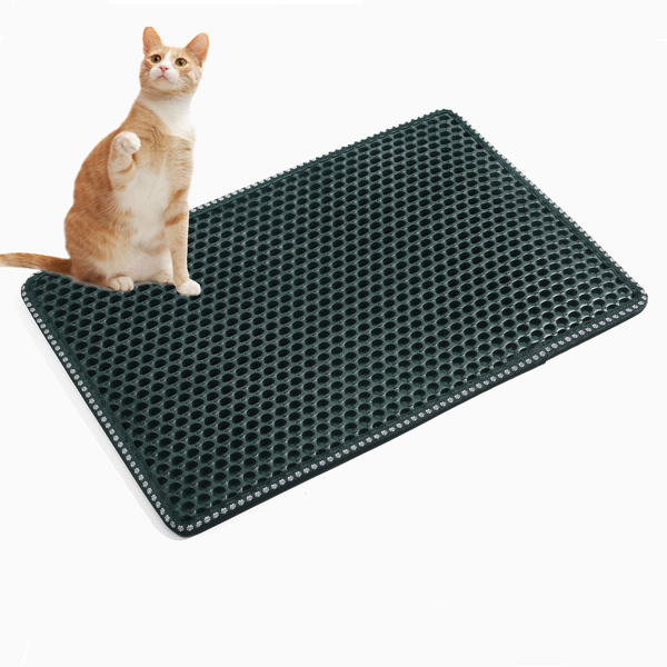 Cat Litter Mat, Kitty Litter Trapping Mat, Double Layer Mats with MiLi Shape Scratching design, Urine Waterproof, Easy Clean, Scatter Control  21" x 14"  Green