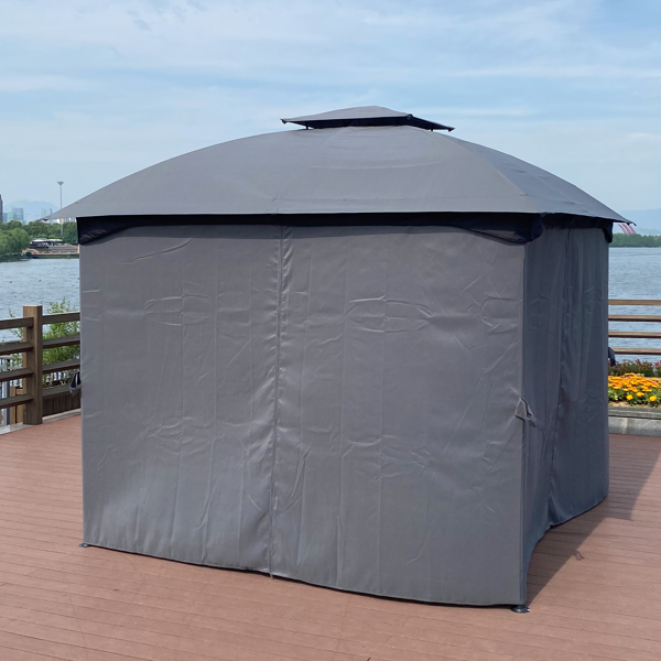 10 x 10 Ft Outdoor Patio Garden Gazebo Canopy With Curtains,Grey Top [Weekend can not be shipped, order with caution]