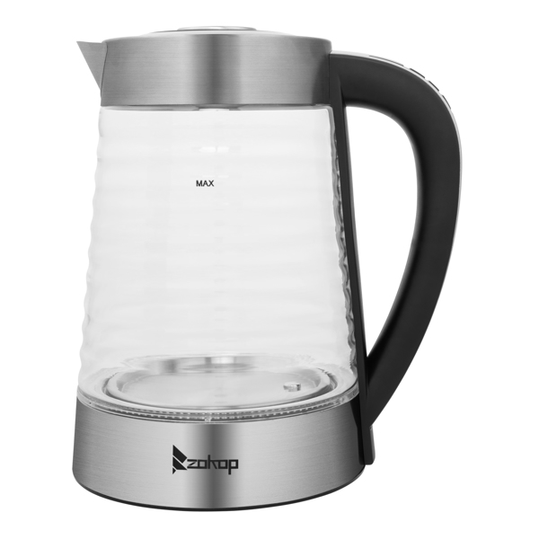 ZOKOP HD-251L 2.2L 220V 2000W  Electric Kettle With Wave Body High Borosilicate Glass Blue Light With Electronic Handle