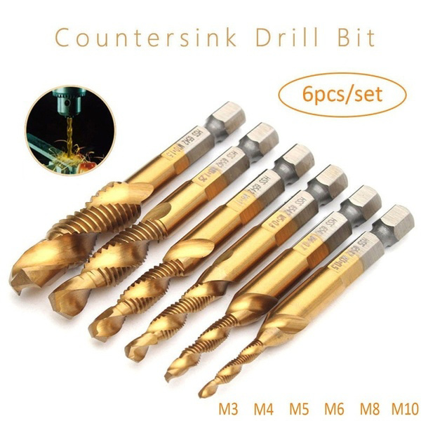 6pcs Countersink Drill Bit HSS Metric Tap Drill Set Hex Shank Titanium Screw Thread Drill