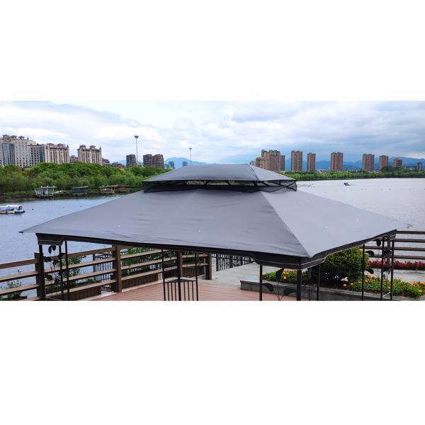 13x10 Ft Patio Double Roof Gazebo Replacement Canopy Top Fabric,Gray