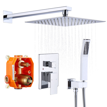 Shower System Shower Faucet Combo Set Wall Mounted with 10\\" Rainfall Shower Head and handheld shower faucet, Chrome Finish with Brass Valve Rough-In