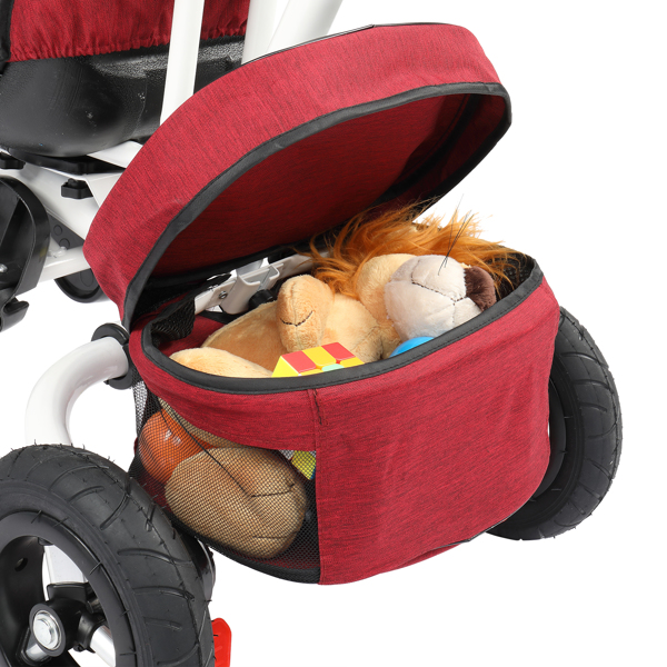 Kids Tricycle，Kids Folding Steer Stroller with Rotatable Seat, Adjustable Push Handle & Canopy, Safety Harness, Storage Bag