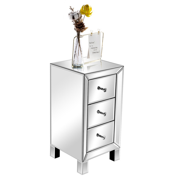 FCH  Modern and Contemporary Mirrored 3-Drawers Nightstand Bedside Table